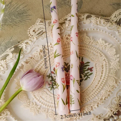 hand painted candle with flowers 