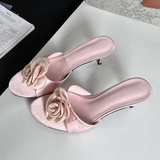 satin corsage rose high heels 