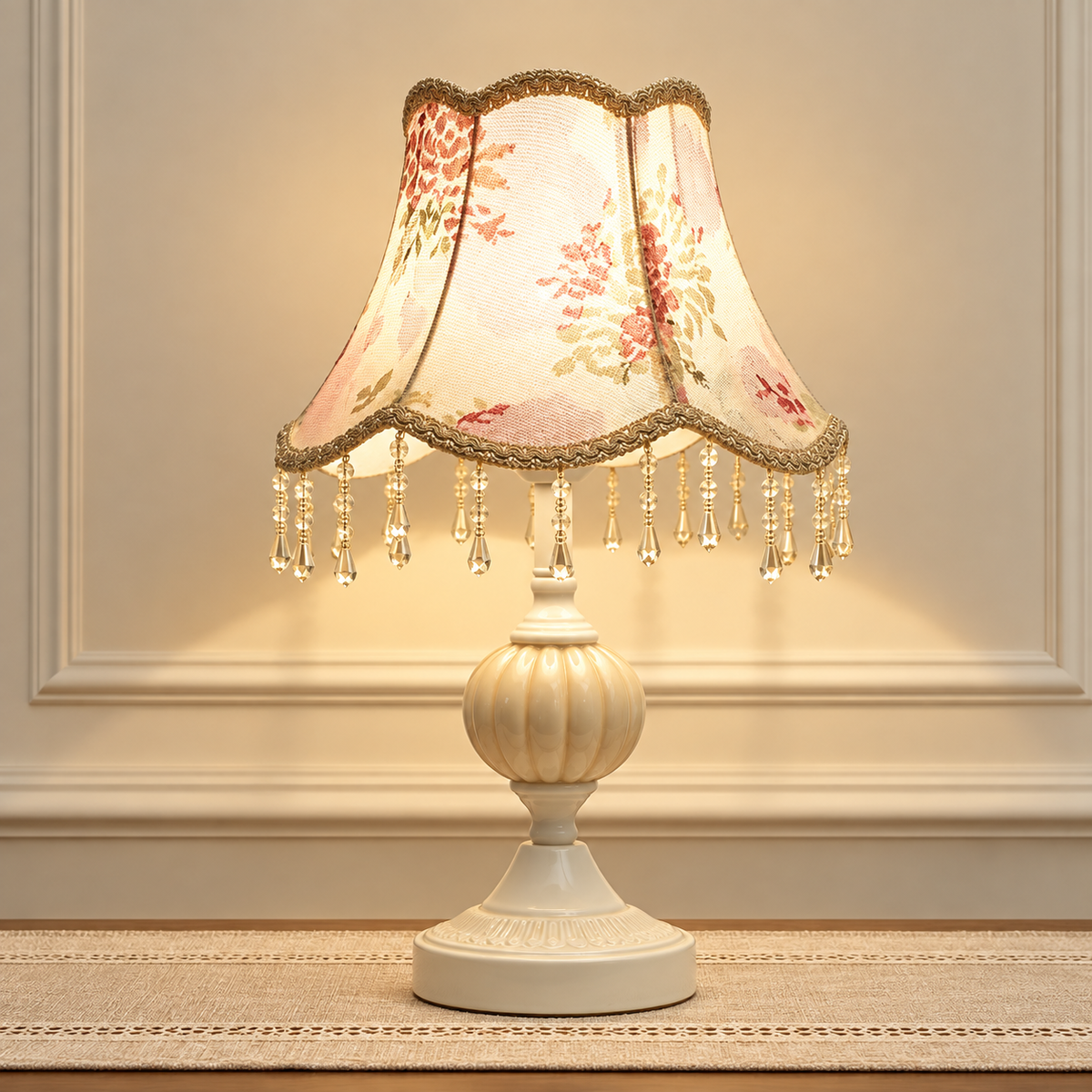 Vintage Floral Glass Tassel Lamp Creative Femininity