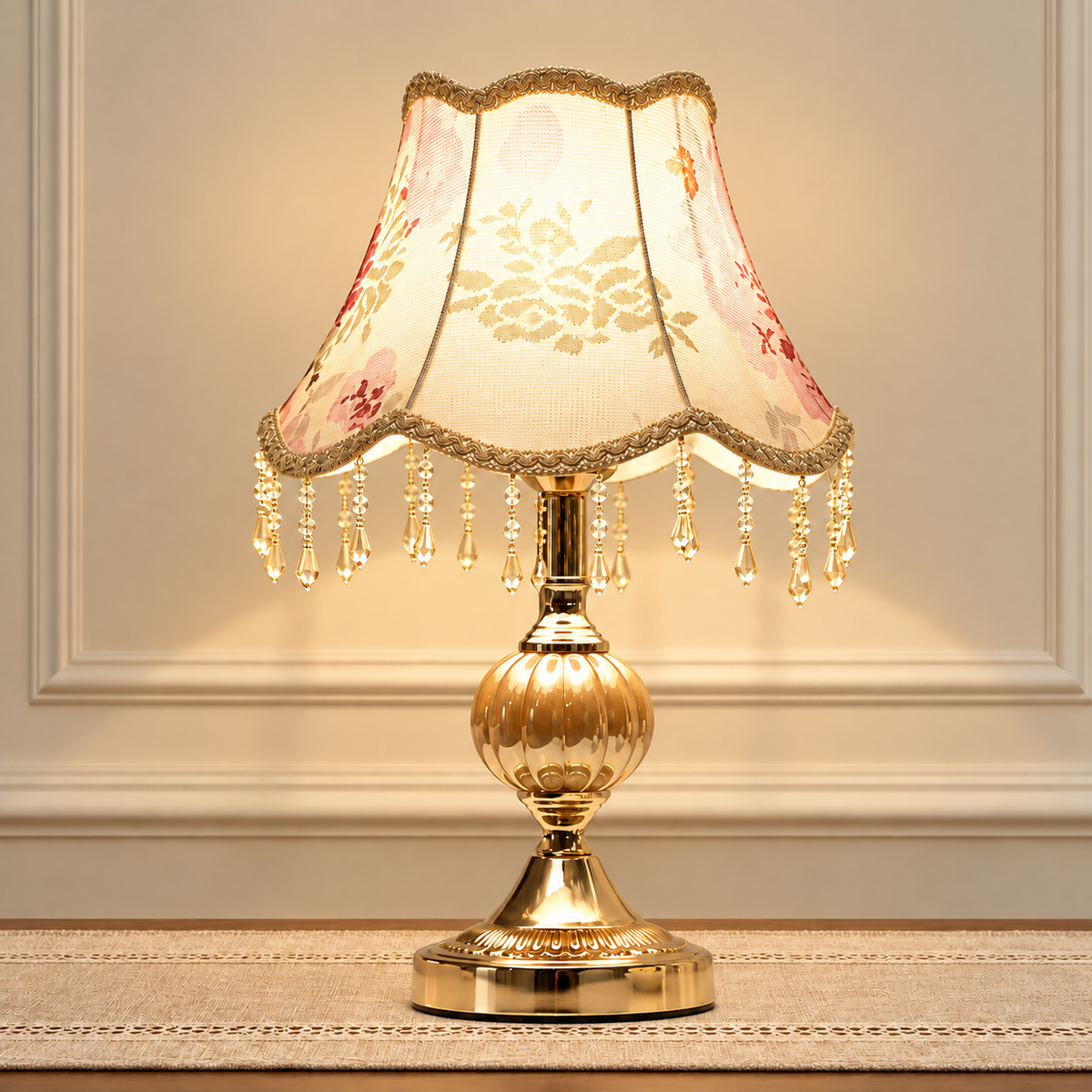 Vintage Floral Glass Tassel Lamp Creative Femininity