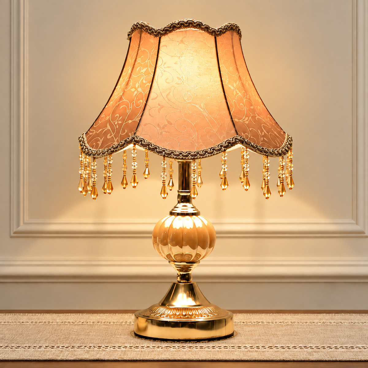 Vintage Floral Glass Tassel Lamp Creative Femininity