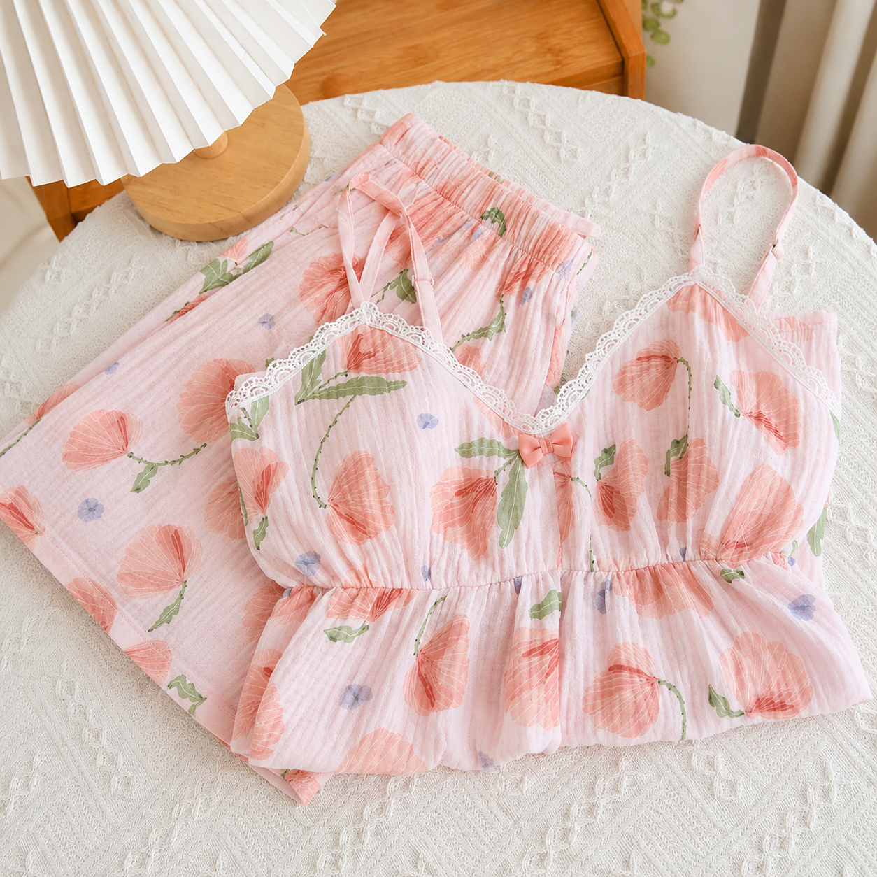 Pink Cotton Coquette Camisole Pjs CreativeFemininity