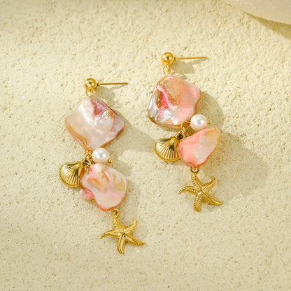 pink and gold starfish earrings 
