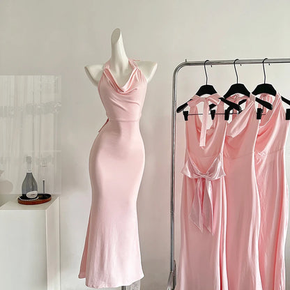 pink cowl neck maxi dress 
