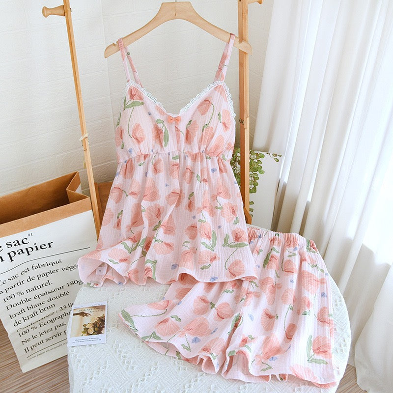 pink floral cotton pjs