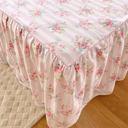 pink floral frilly bedskirt 