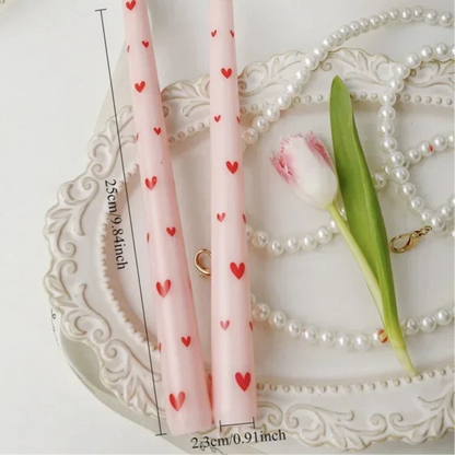 pink tall candle with red love hearts 