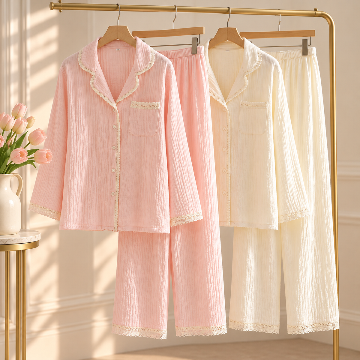 Pink & Cream Long Sleeve Pyjamas Creative Femininity