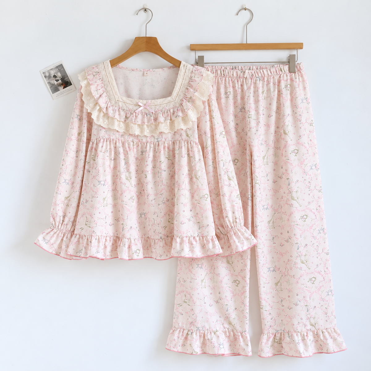 Frilly Floral Cotton Pyjama Set Creative Femininity
