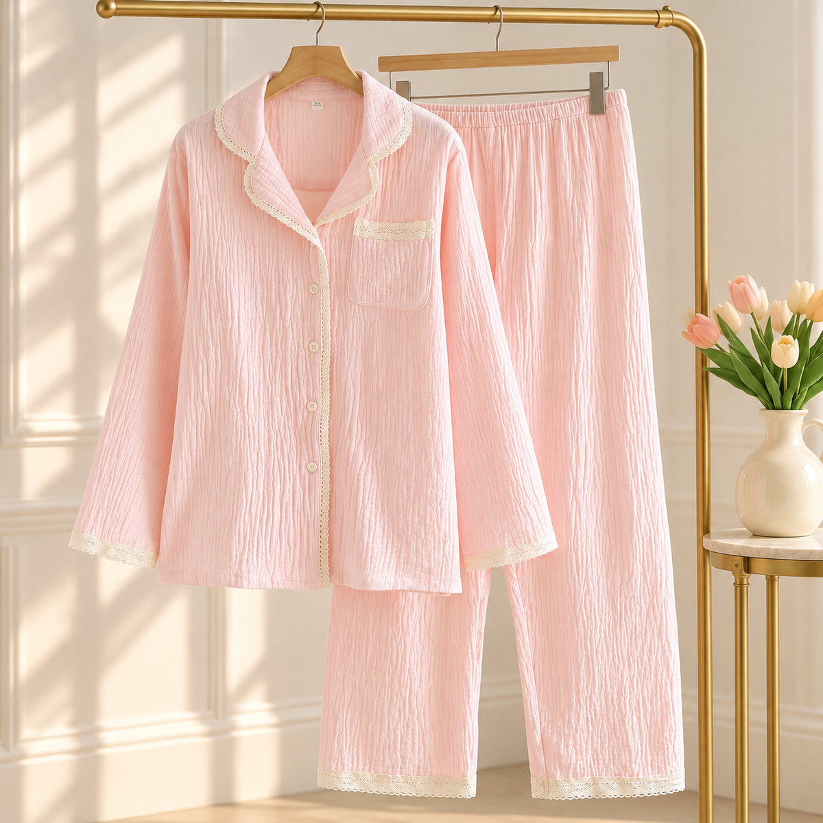 Pink & Cream Long Sleeve Cotton Pyjamas Creative Femininity