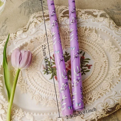 purple floral painted candle 