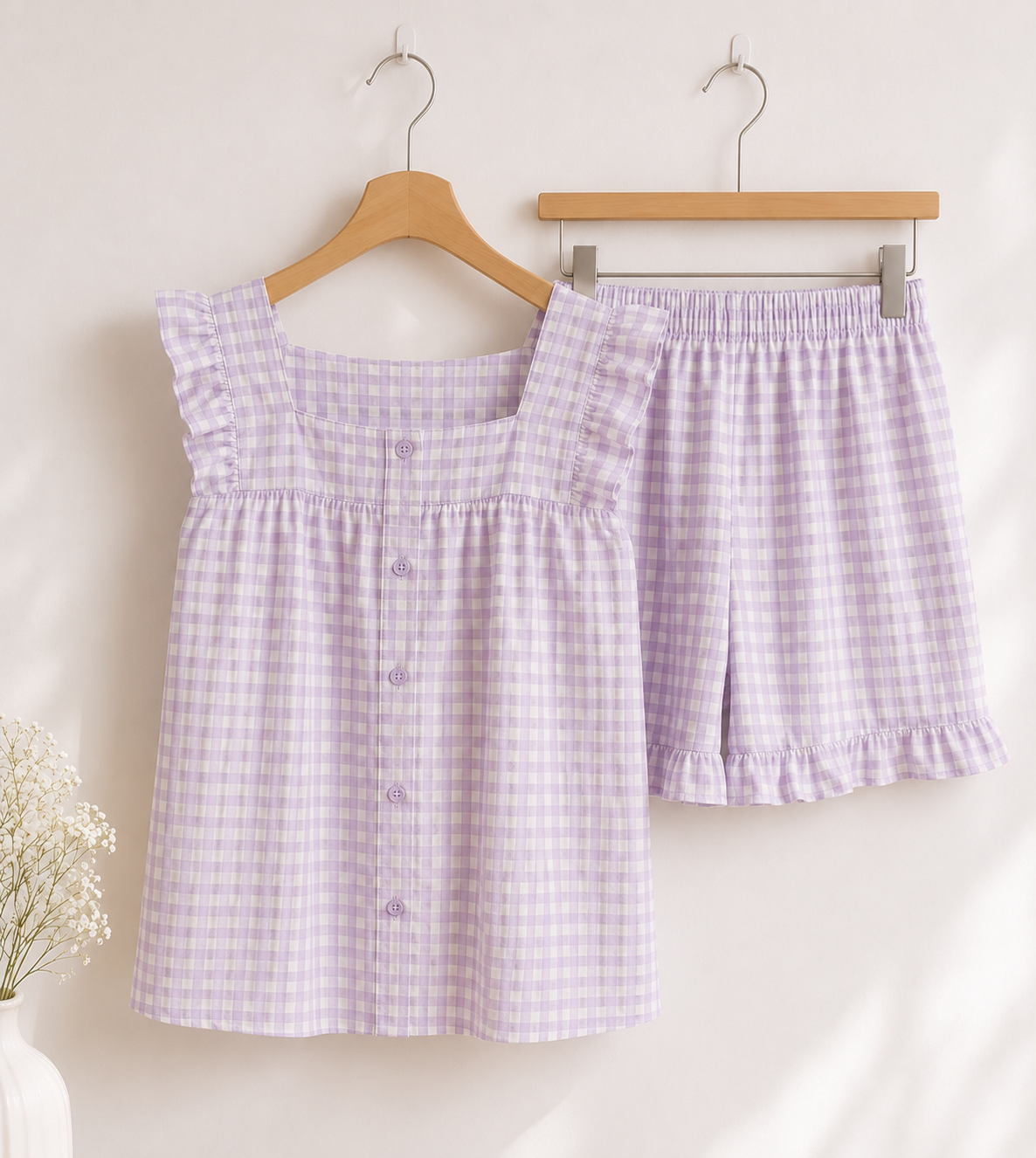 purple gingham cotton pjs - CreativeFemininity