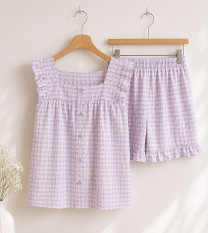 purple gingham cotton pjs - CreativeFemininity
