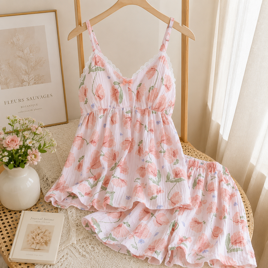 Pink Cotton Coquette Camisole Pjs CreativeFemininity