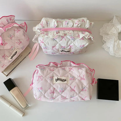 pink quilted bow make up bag