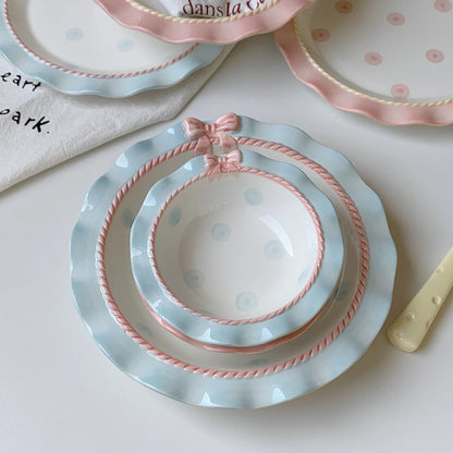 blue and pink rococo dinner plates 