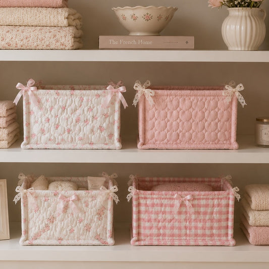 Pink Square Quilted Storage Baskets Creative Femininity