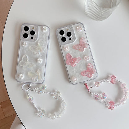 shimmery phone case with flowers and butterflies 
