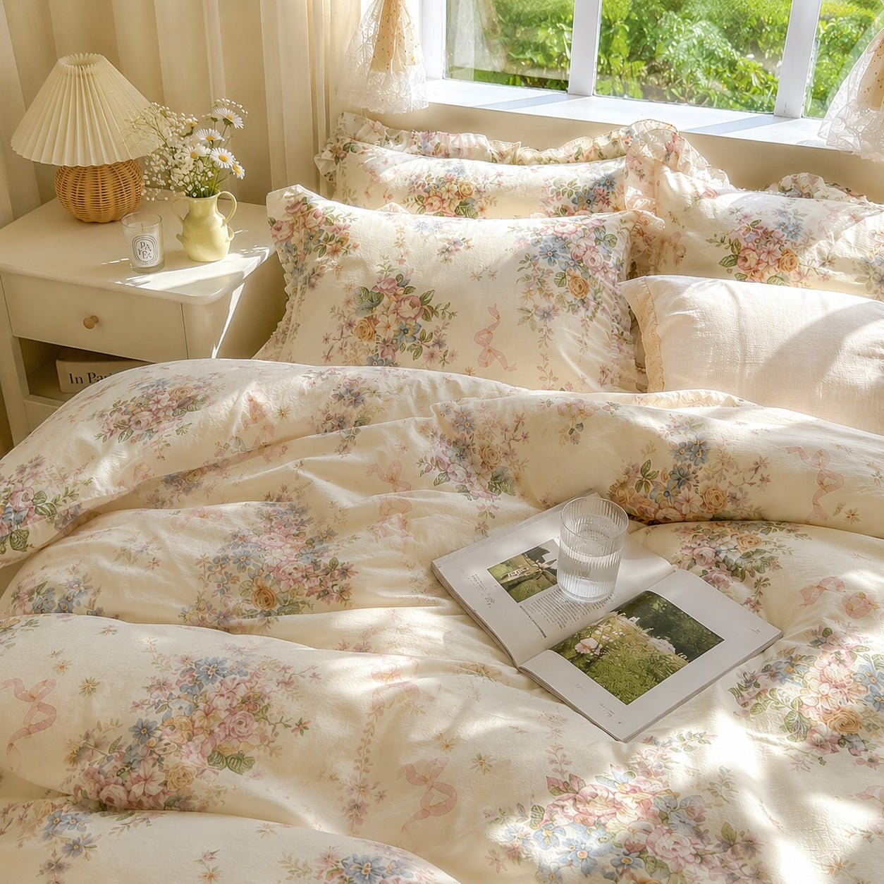 Vintage Floral Frilly Bedding Set Creative Femininity