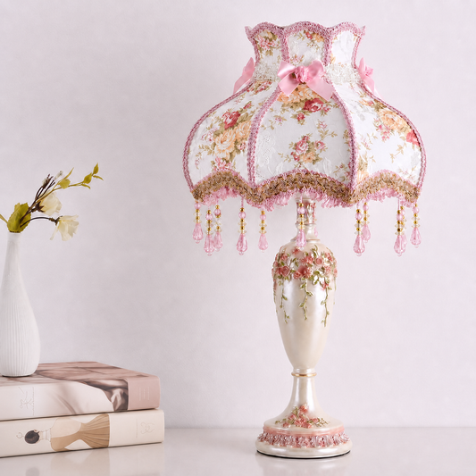 Rococo Pink Floral Tassel Lamp Creative Femininity