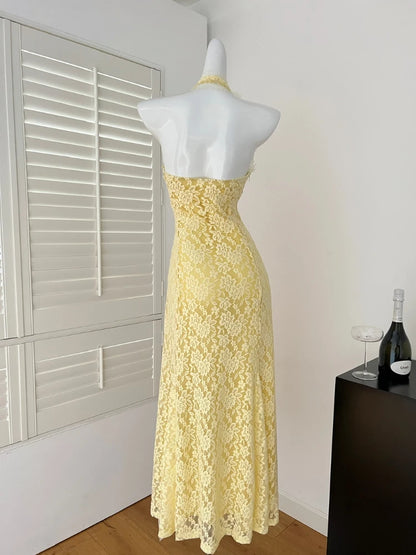 yellow backless maxi dress
