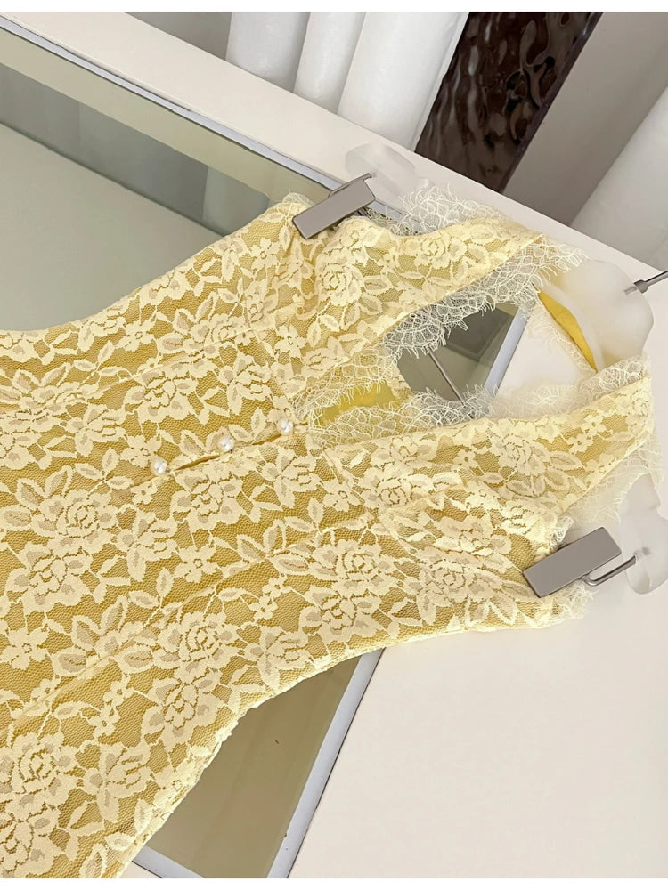yellow lace halter 