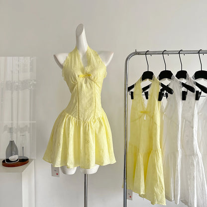 yellow lace mini sundress 