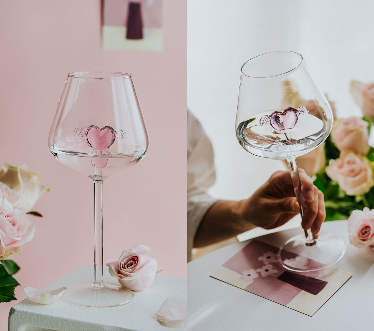 Pink Cupid Heart Goblet & Wine Glass