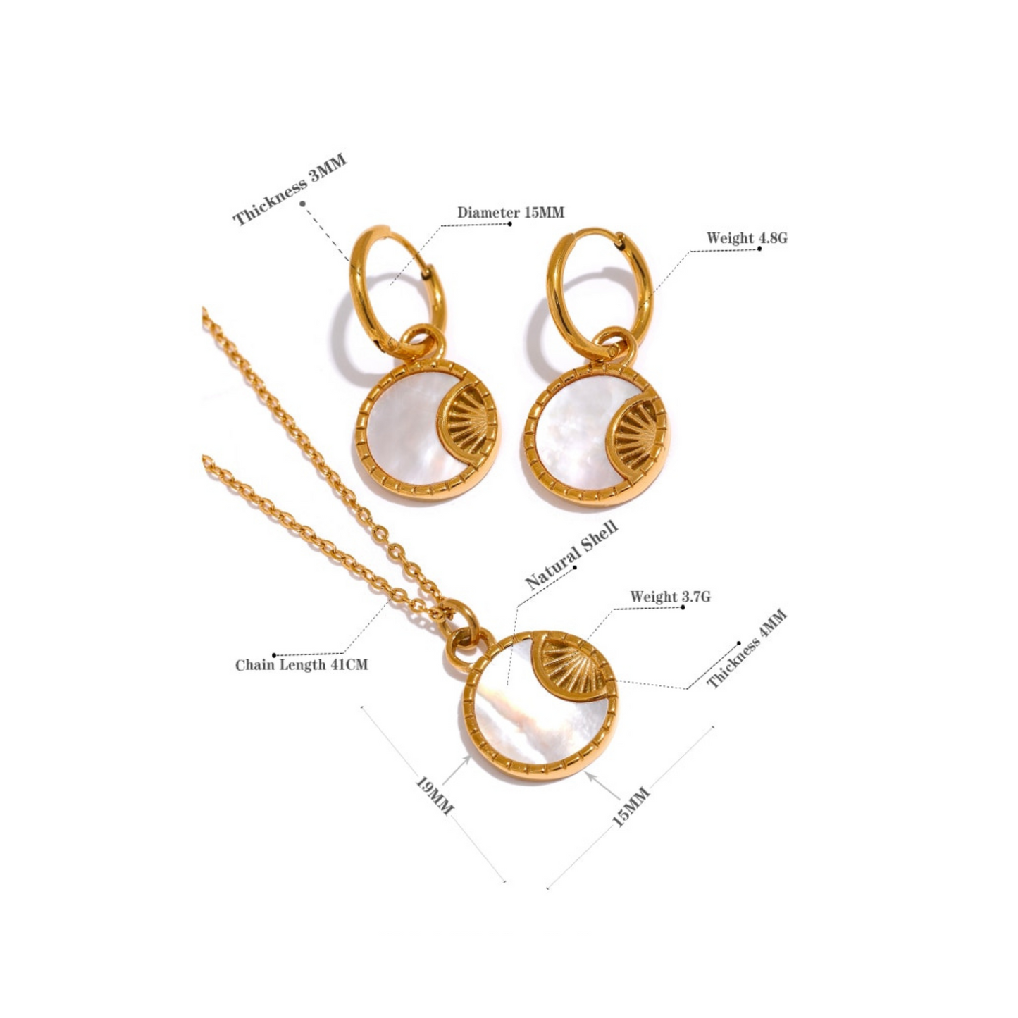Ocean Blush Gold Pendant Jewellery Set