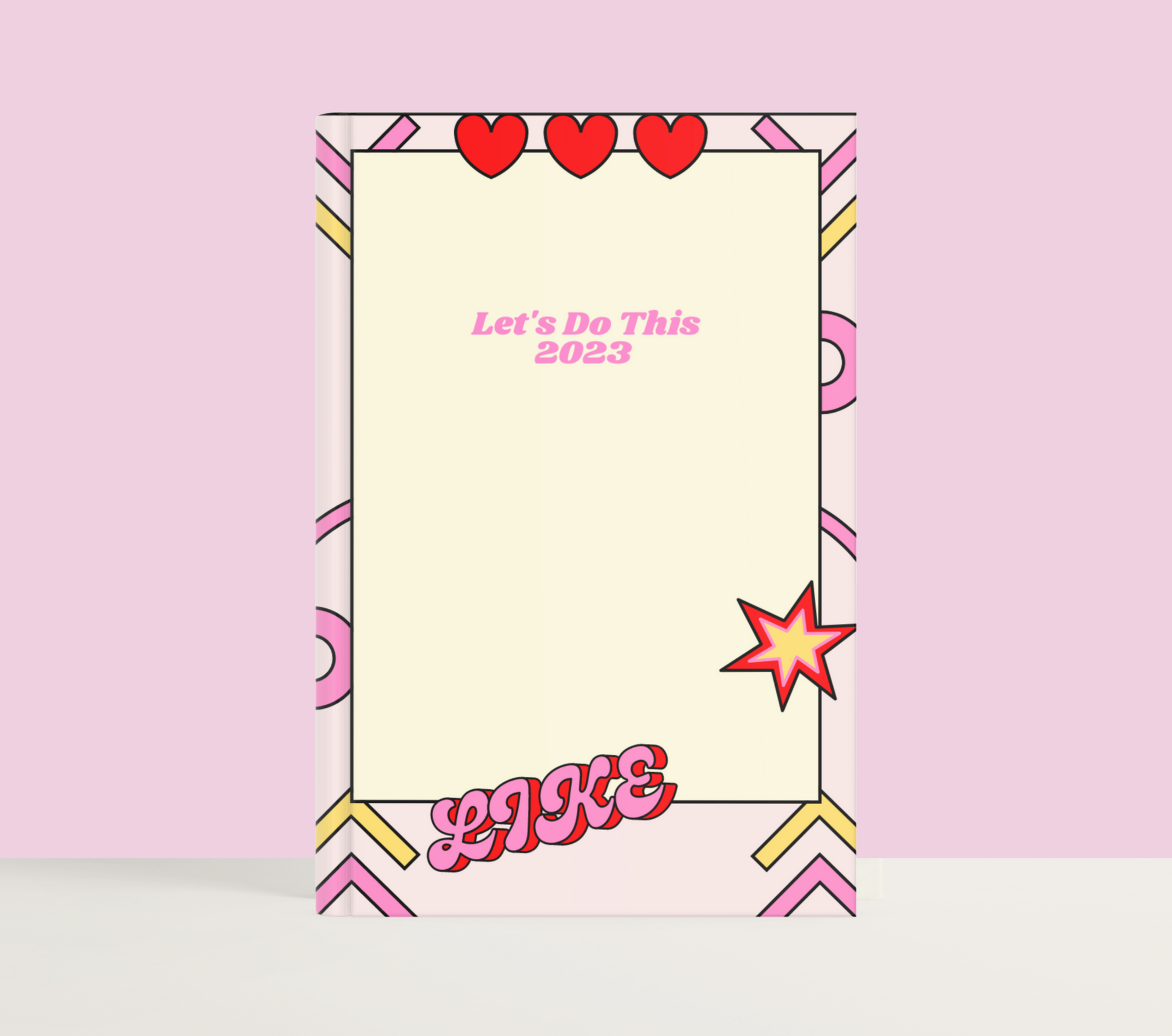 Pink retro design cartoon hardcover journal, 2023 notebook