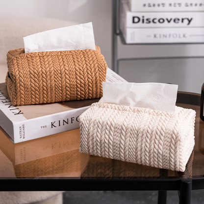 Woven Tissue Box Holder - White/Brown