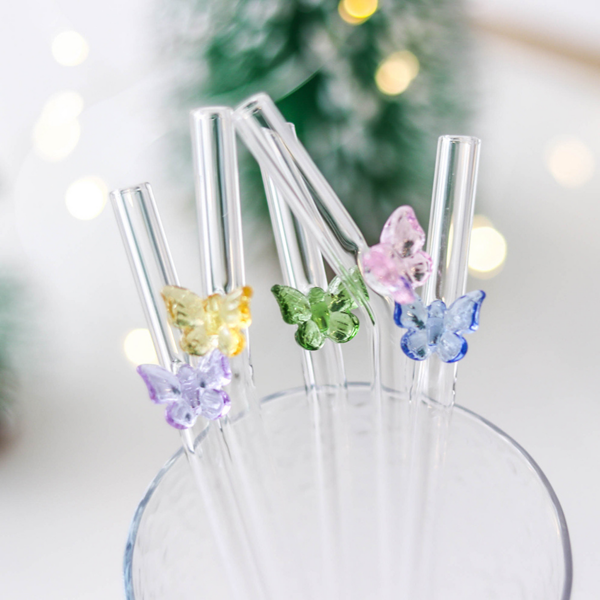 aesthetic glass butterfly straws
