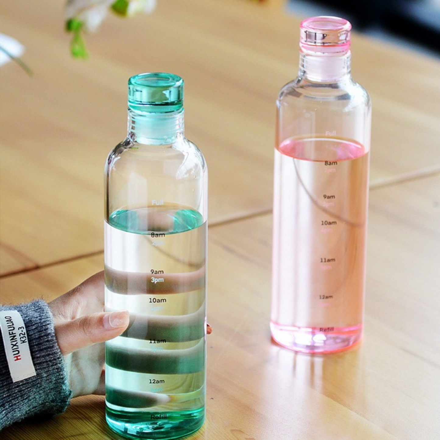 500/750ml PinkScale Mark Glass Water Bottle 
