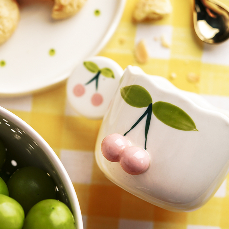 Kawaii Cherry Coffee Cup & Saucer Set