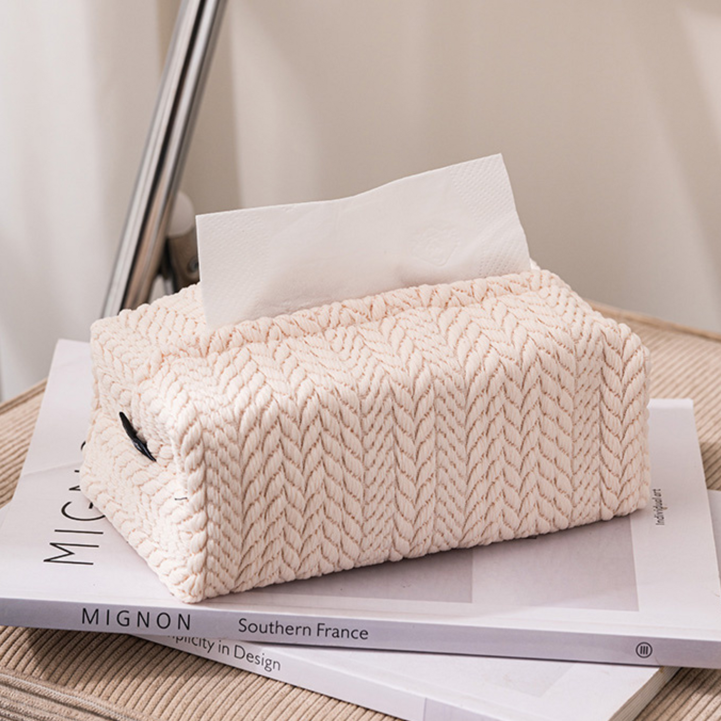 Woven Tissue Box Holder - White/Brown