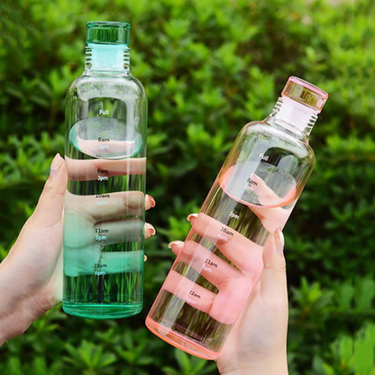 Time Scale Glass Water Bottle - All Colours