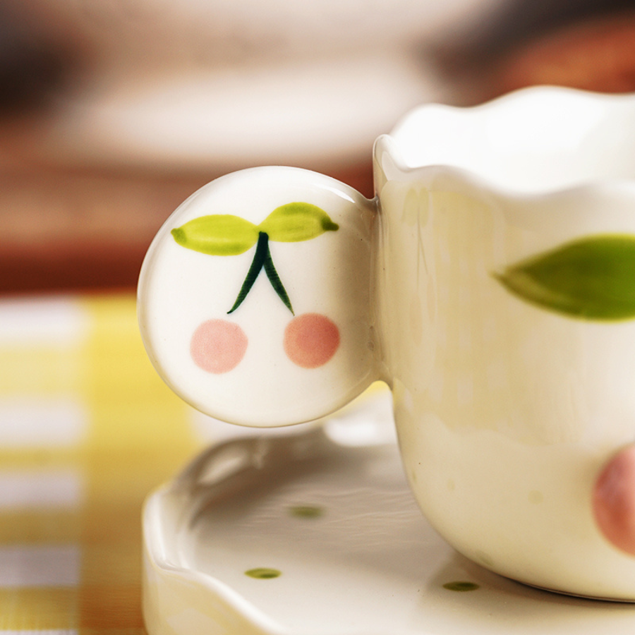 Kawaii Cherry Coffee Cup & Saucer Set