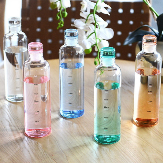 500/750ml Colourful Scale Mark Glass Water Bottle 
