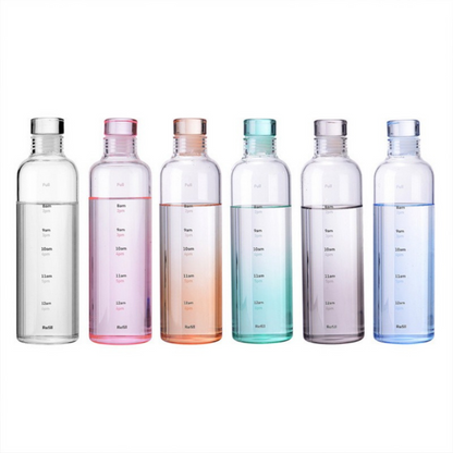 Time Scale Glass Water Bottle - All Colours