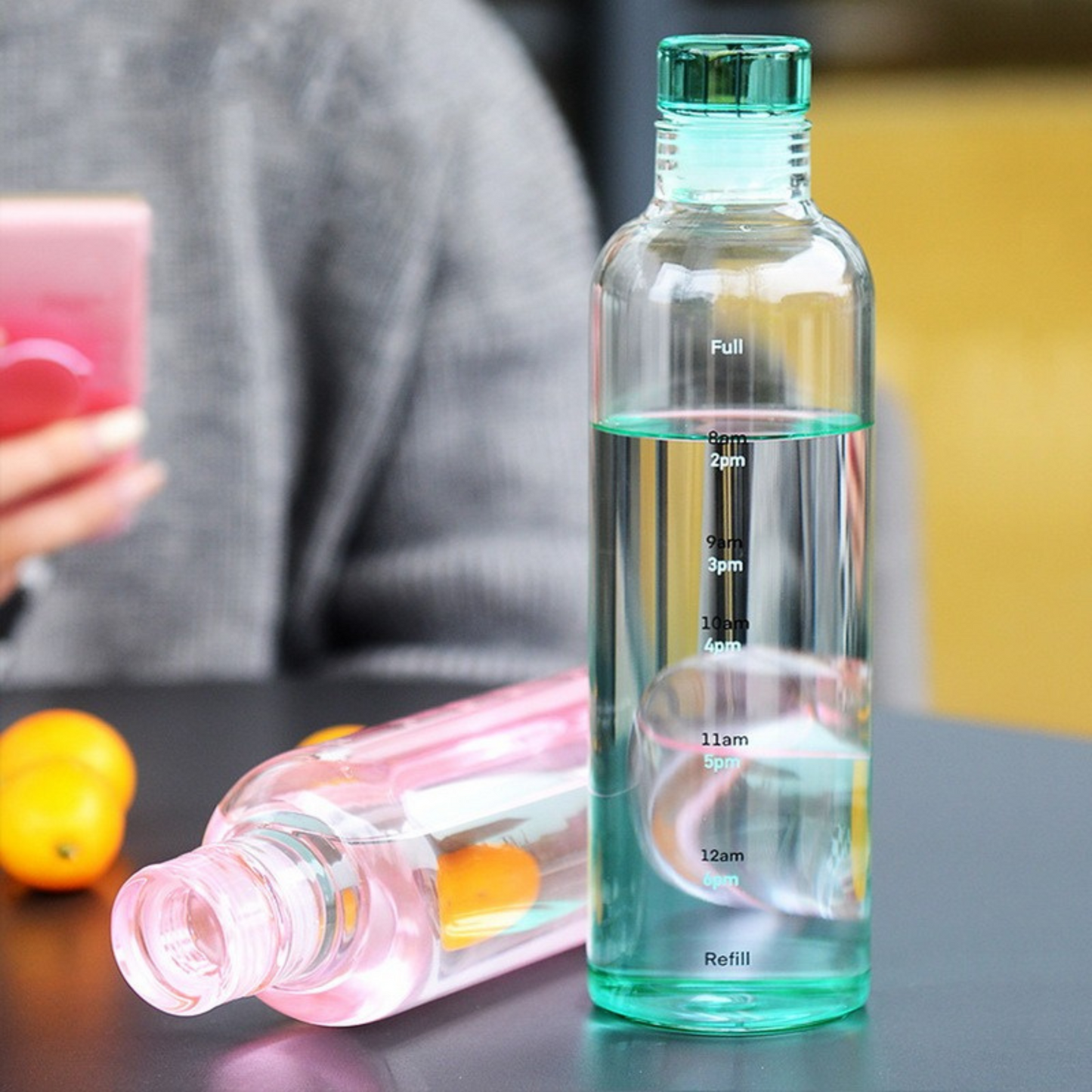 Time Scale Glass Water Bottle - All Colours