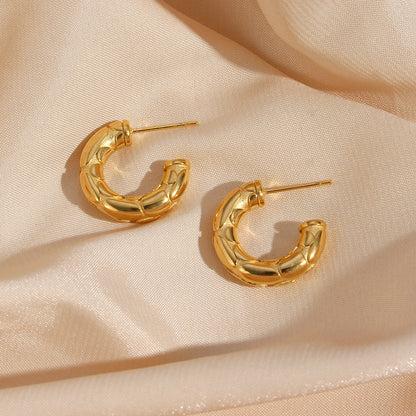 Thick Gold Bamboo Hoop Earrings