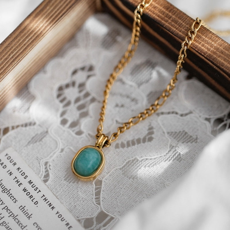 Turquoise Stone Charm Necklace