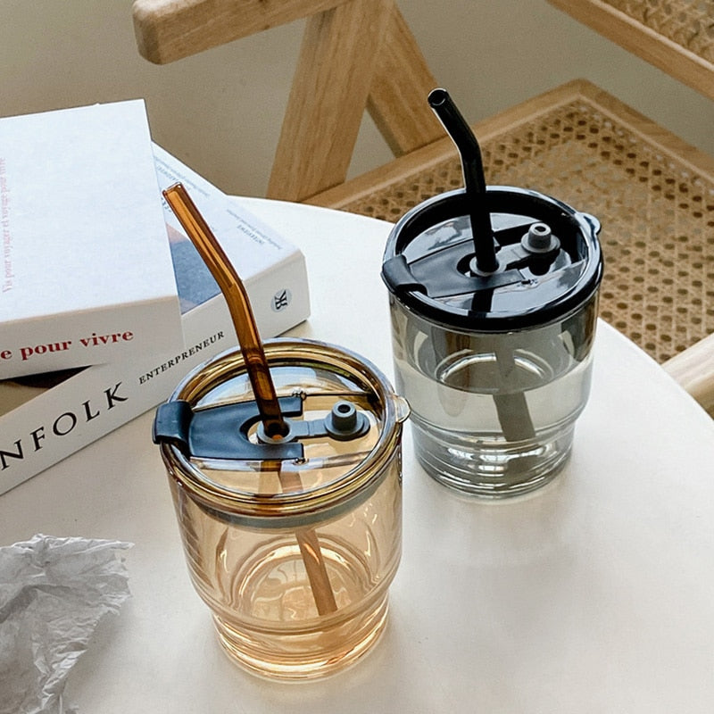 glass iced coffee cup with straw 