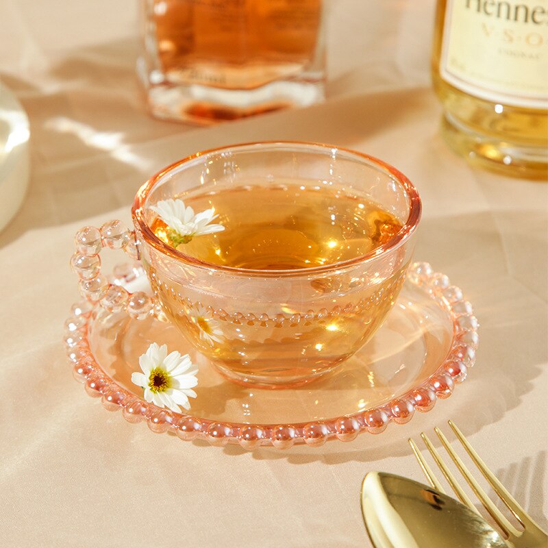 Vintage Glass Beaded Tea Cup & Saucer