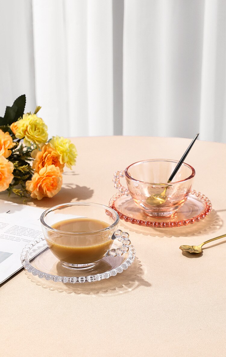 Vintage Glass Beaded Tea Cup & Saucer