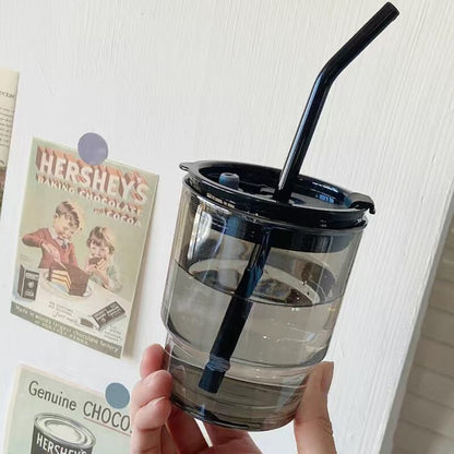 Glass Iced Coffee Cup With Lid & Straw