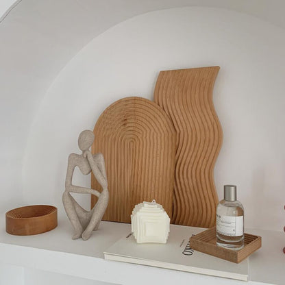 Ribbed Wooden Decorative Tray