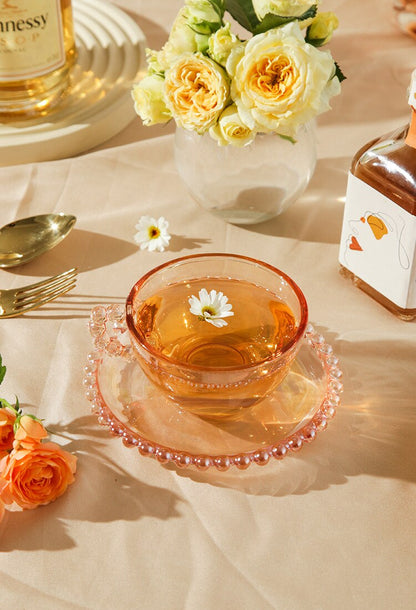 Vintage Glass Beaded Tea Cup & Saucer