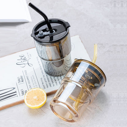 Glass Iced Coffee Cup With Lid & Straw