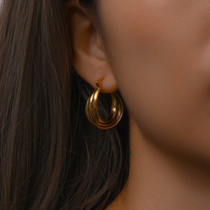 Triple Layered Gold Hoop Earrings